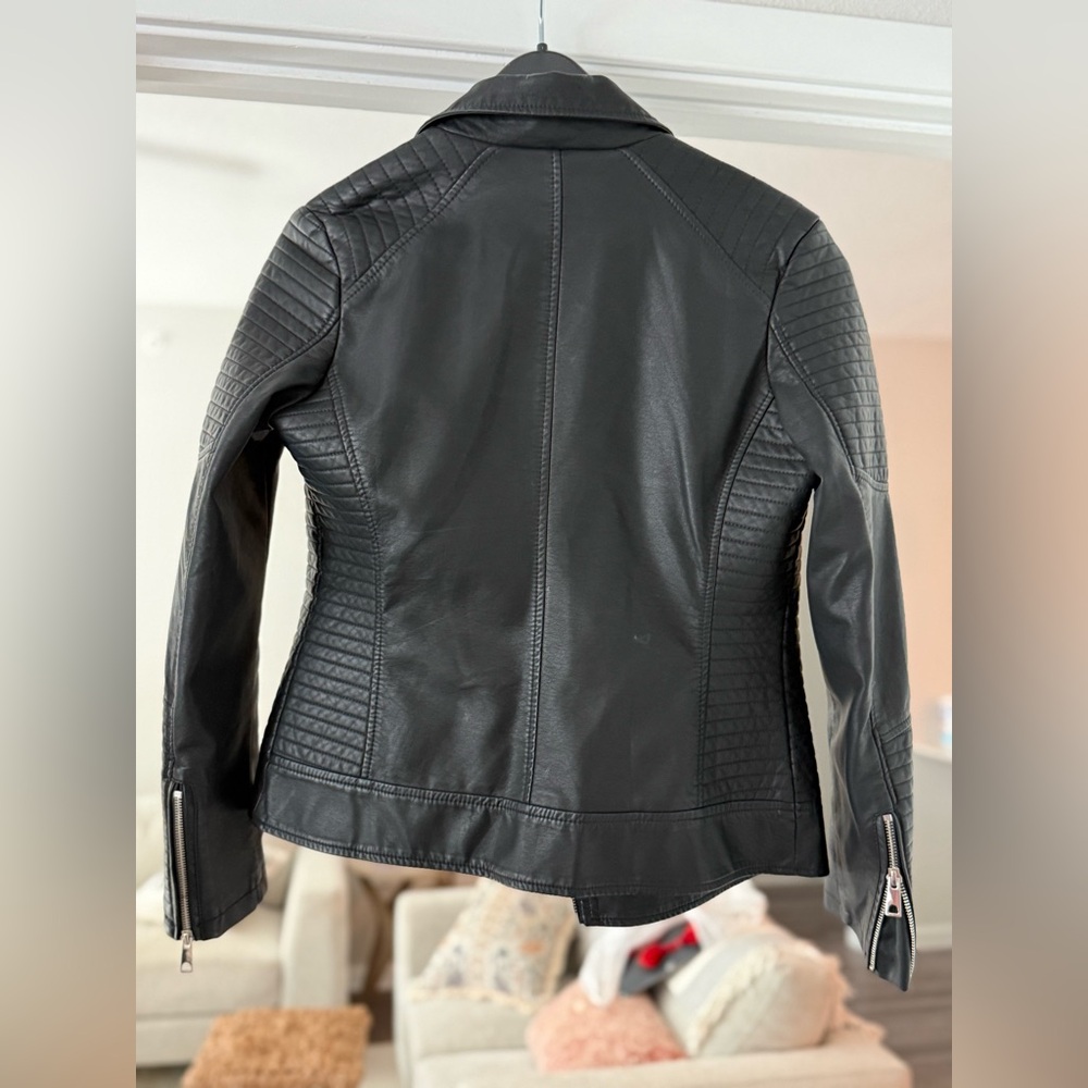 Black Faux Leather Biker Jacket - Picture 3 of 7